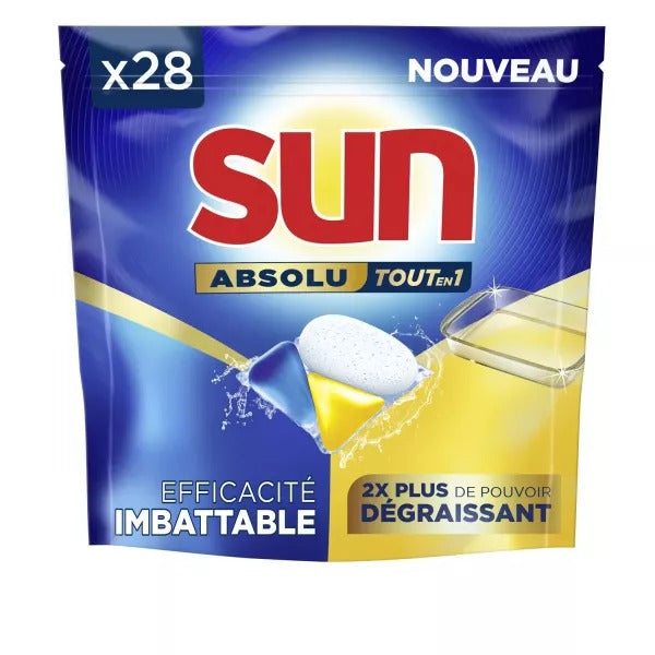 SUN Absolut Capsules lave-vaisselle Tout en 1 dégraissantes 28 capsules