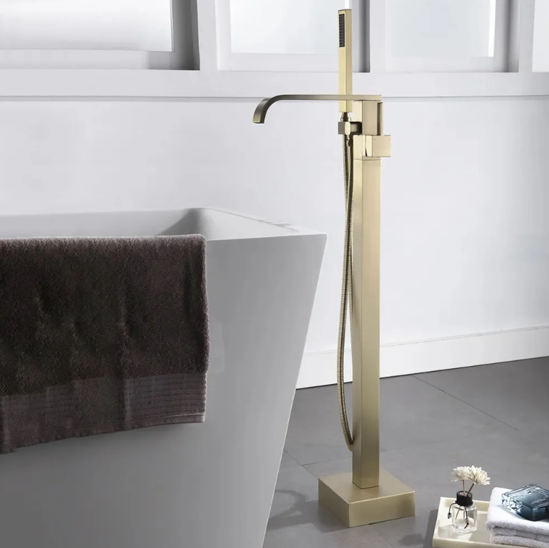 Homary Mitigeur de bain sur pied à poignée unique, mitigeur de baignoire sur pied, douchette à main