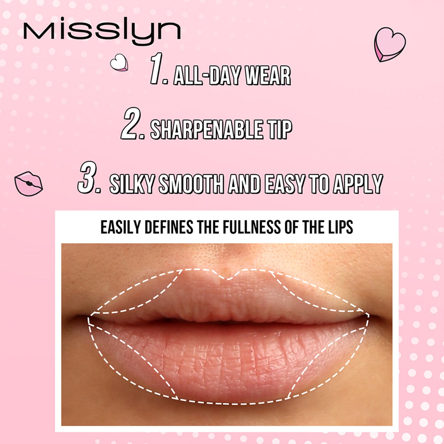 Misslyn Love yourself Set de crayons à lèvres mats, 7 pièces, Taille-crayon intégré, Longue tenue haute pigmentation, Crayon à lèvres lisse ultra-fin