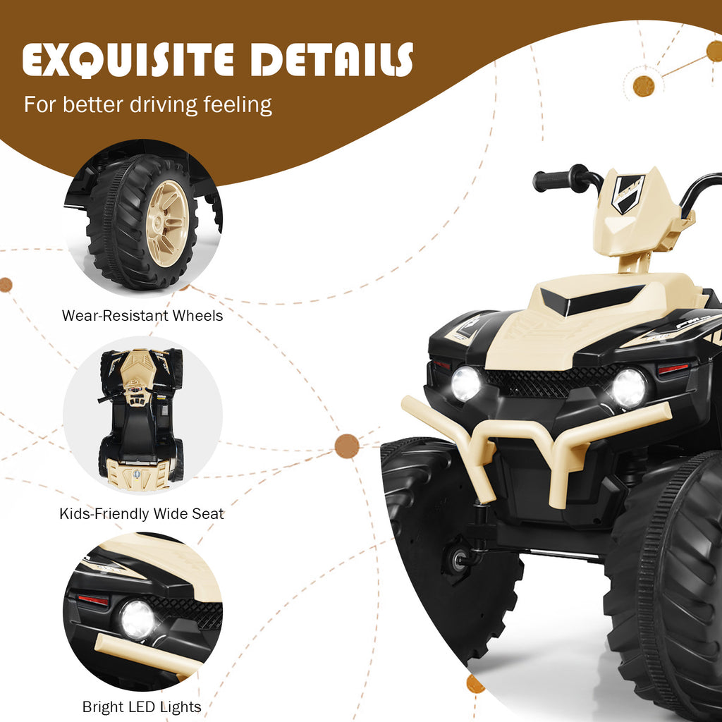 Costway Quad électrique pour enfants 12 V, avec musique et lumières LED, alimenté par batterie, siège confortable, 104 × 67 × 74 cm, Jaune terre