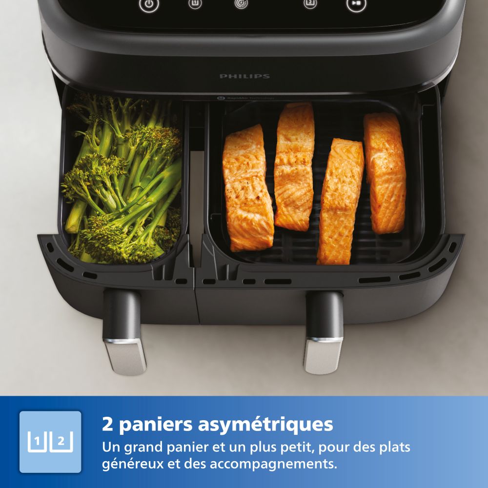 Friteuse sans huile Philips NA351/00 Airfryer double panier Noir/Argent Série 3000 9L