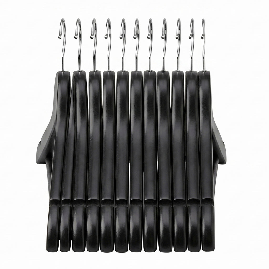 JOYFURNOS Cintres en Bois Massif, Lot de 10, Avec Rainures sur les Épaules, Pour Costumes, Chemises, Manteaux, Noir