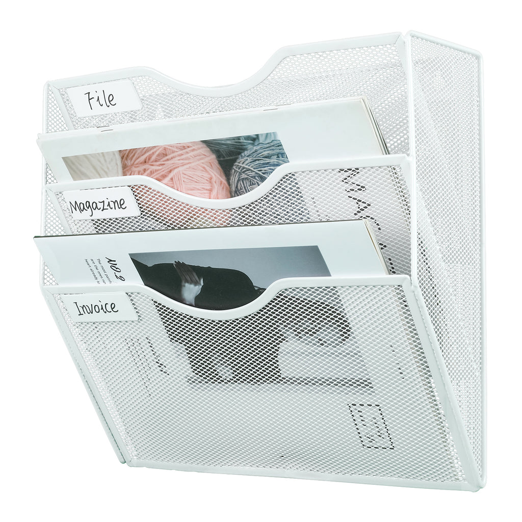 Senhoglb Porte-documents mural A4 en maille métallique à 3 niveaux, Blanc, Soldes du Nouvel An, Meilleures idées cadeaux