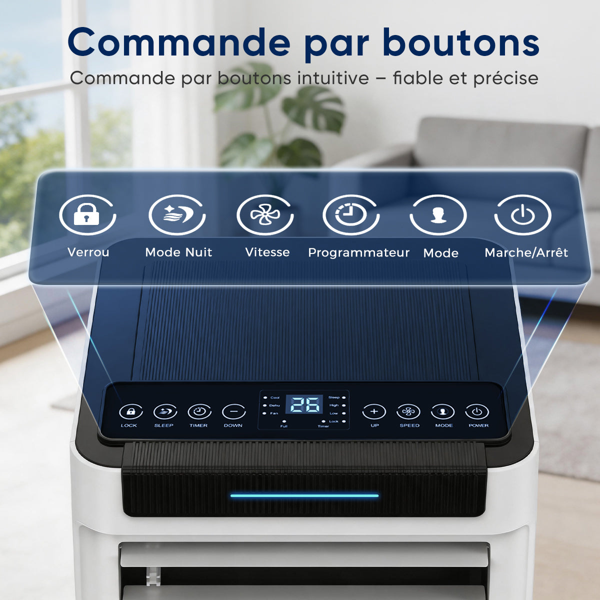 Humhold 7000 BTU climatiseur portable, unité de climatisation 3 en 1 de 2,0 kW avec modes refroidissement, déshumidification et ventilation, mode veille silencieux, minuterie de 24 heures, réfrigérant R290, kit fenêtre inclus