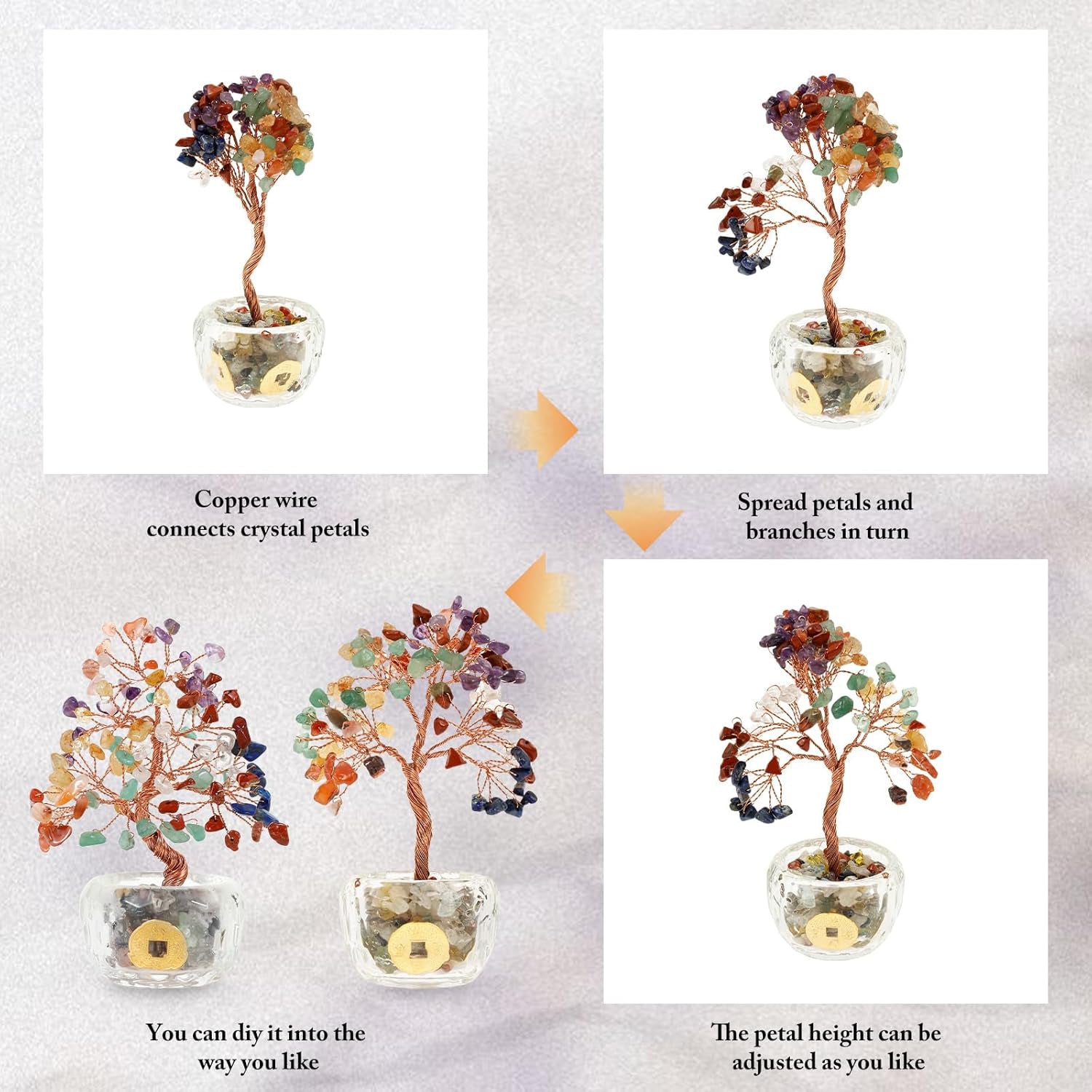 Ju7cer 1 pc Arbre Porte-Monnaie : Base en Cristal Bol à Pièces en Alliage et Diamants, Arbre de Richesse en Pierres Précieuses, Cadeau de Noël Porte-Bonheur, Décoration pour Bureau