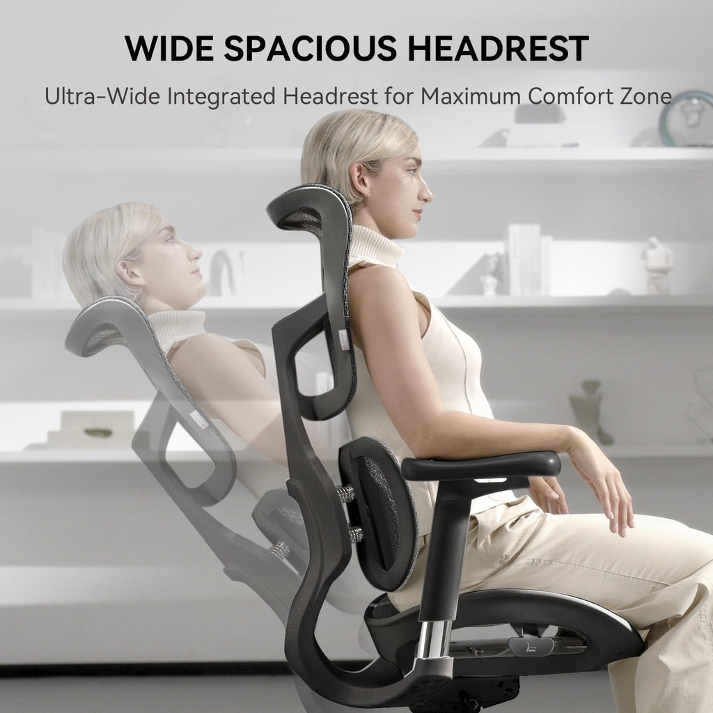 SIHOO Doro S100 Chaise de bureau ergonomique avec support lombaire dynamique double, dossier réglable 5 niveaux, accoudoirs 4D et inclinaison max. 135°, Noir