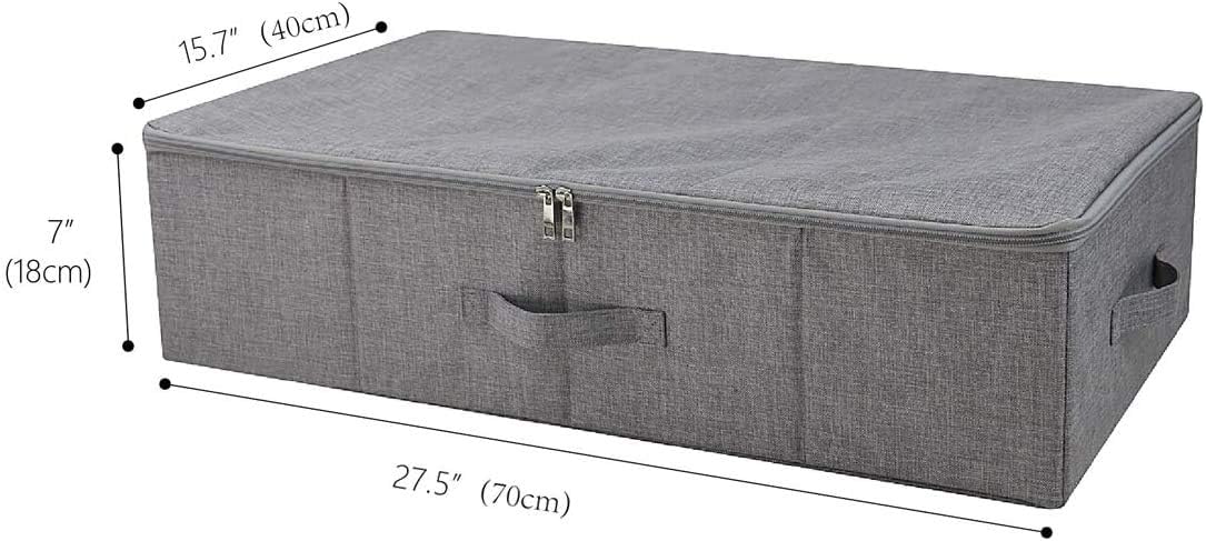 ANQI Lot de 2 boîtes de rangement pliables sous lit avec couvercle à fermeture éclair, Gris clair