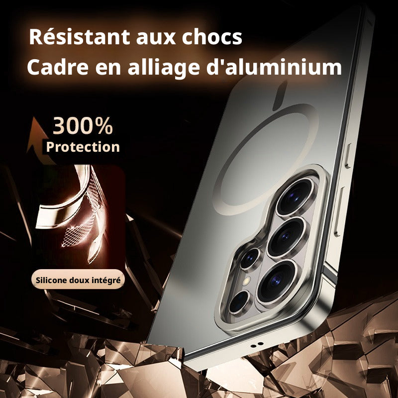 Coque pour Samsung Galaxy S26 Ultra, cadre en alliage, couleur originale, anneau magnétique, noir, 1 pièce