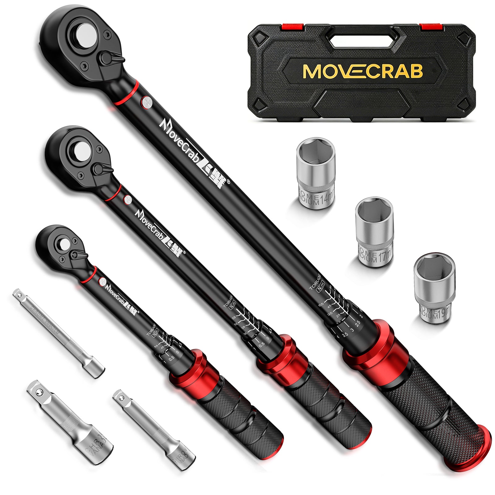MoveCrab Set de clés dynamométriques mécaniques 9 pièces 5-220 N.m pour vélo, moto, auto et kit d'outils de réparation industrielle