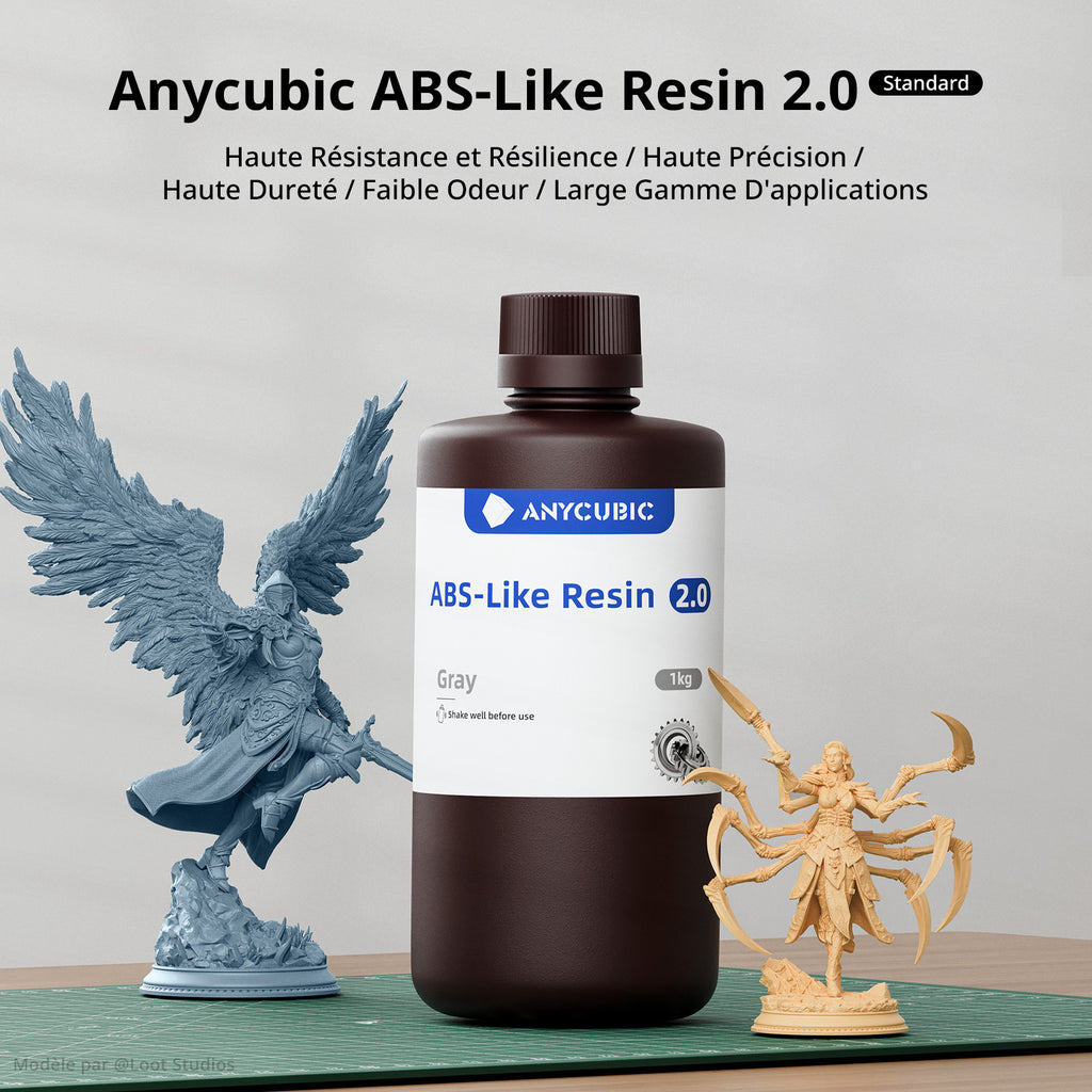 ANYCUBIC Résine ABS-Like 2.0, haute résistance et faible retrait pour imprimantes 3D LCD/DLP/SLA - HD gris - 1 kg