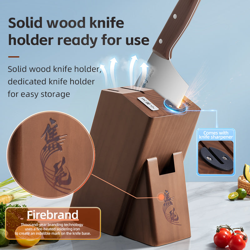 WANGMAZI Ensemble de couteaux Cleaver 7 pièces - Série Shenmu - Acier inoxydable 40Cr13 - Manche en hêtre