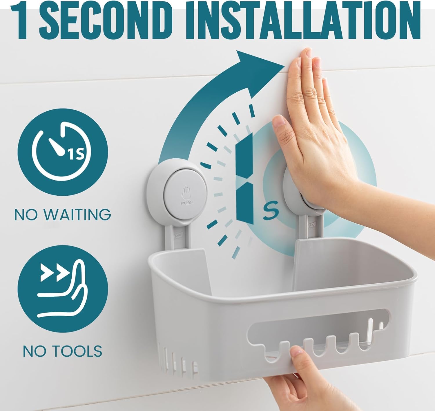 Taili Lot de 2 paniers de douche à ventouses, Organisateur de salle de bain robuste, Étagères amovibles pour intérieur de douche, Support pour shampoing
