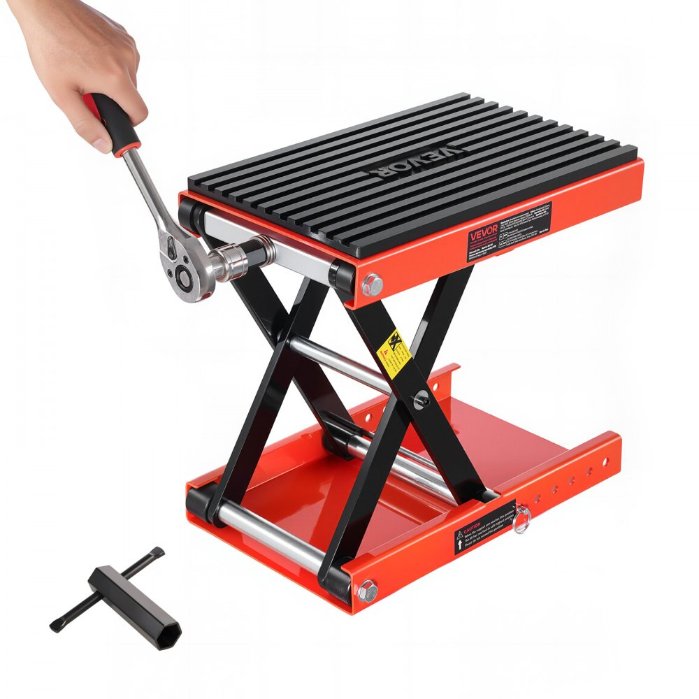 VEVOR Cric élévateur à ciseaux pour moto, Capacité 544 kg, Hauteur réglable 105 à 380 mm, Élévateur à vis robuste avec clé à cliquet pour entretien de motos, quads et motos tout-terrain