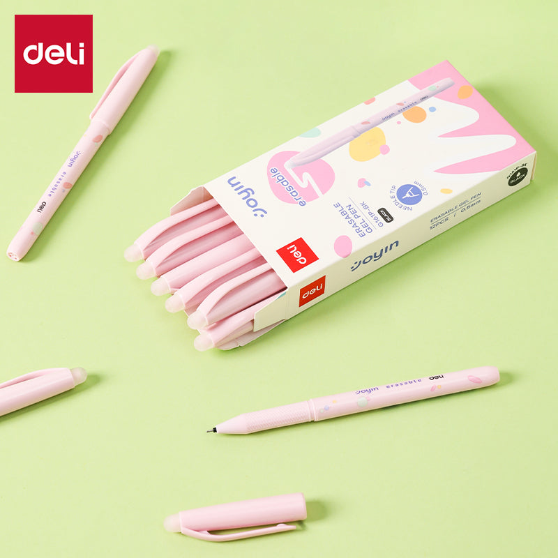 Deli Stylo à gel effaçable, pointe fine 0,5 mm, noir - 12 pièces