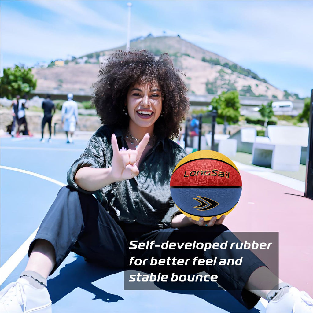 LONGSAIL Ballon de basket en caoutchouc de haute qualité 29,5 po Taille 7 Rouge/Jaune/Bleu