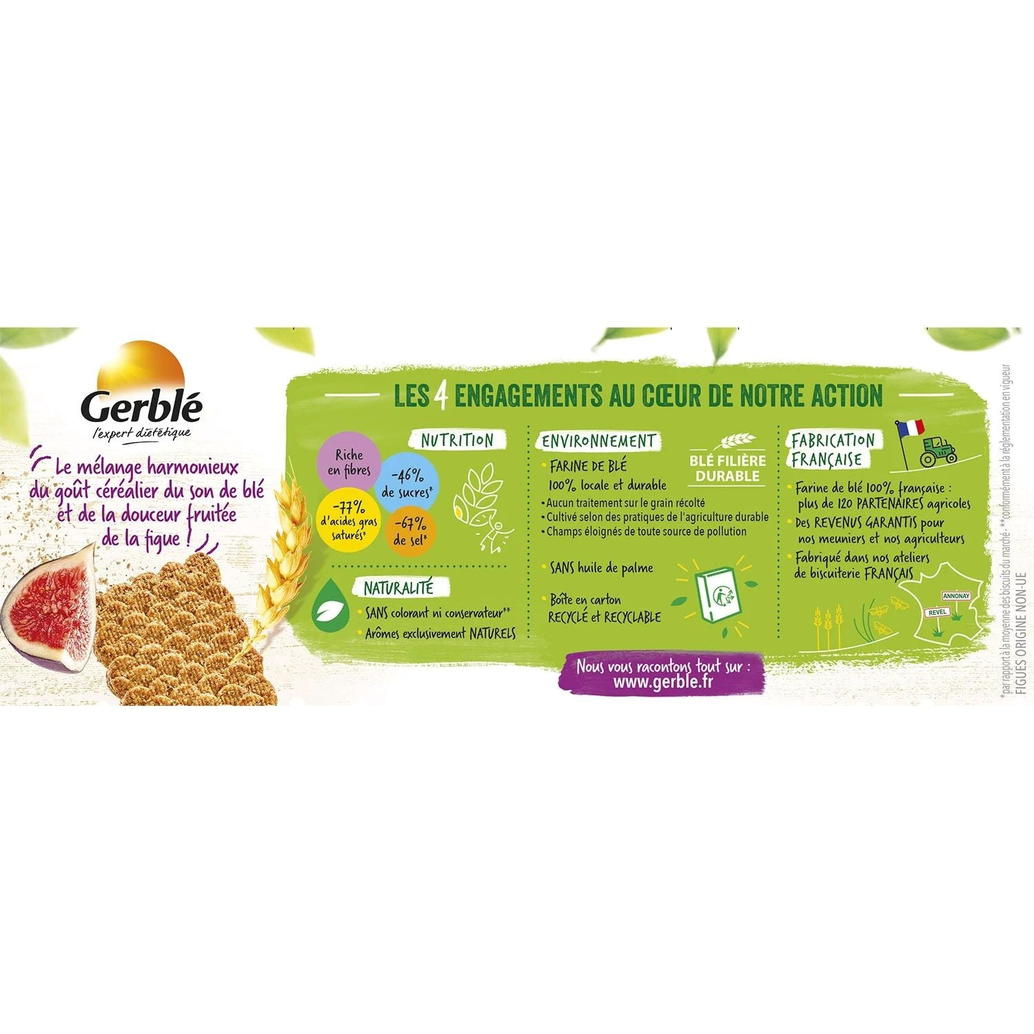 GERBLE Biscuits à la figue et aux flocons de son, pack de 210 g
