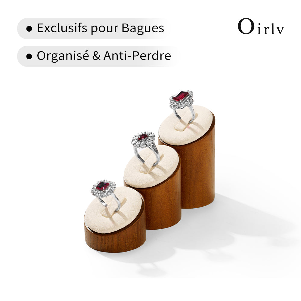 Oirlv Présentoir à bagues en bois 3 pièces | Porte-bagues cylindrique organisateur de bijoux pour commerce et maison