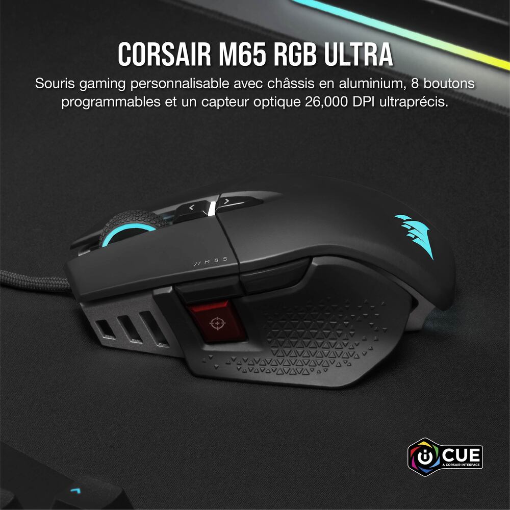 Corsair M65 RGB ULTRA Souris de Jeu Filaire - 26000 DPI 8 boutons - noir