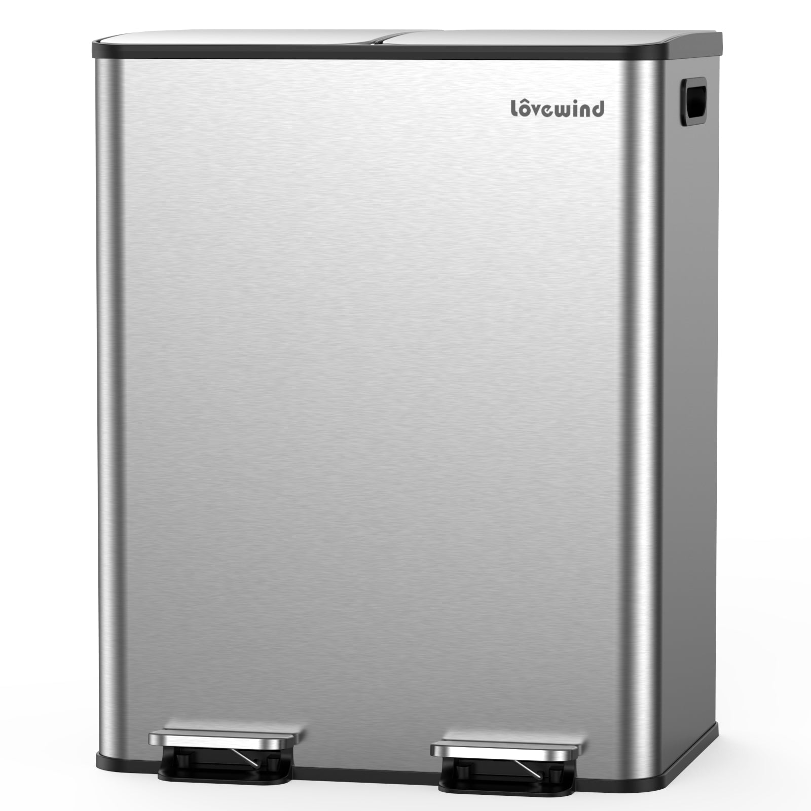 lovewind Poubelle de cuisine, 2 x 30 L, double poubelle pour recyclage et déchets, argenté, poubelle en acier inoxydable avec couvercle et seaux intérieurs, grande capacité