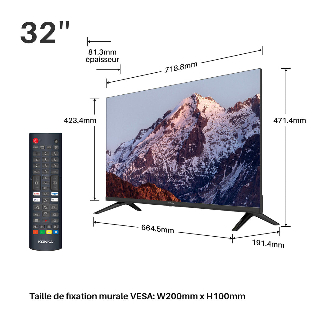 KONKA KDG32YR682ANTS Téléviseur intelligent DLED 32 pouces HD 720p webOS HDR10 Dolby Audio AirPlay LG Channels