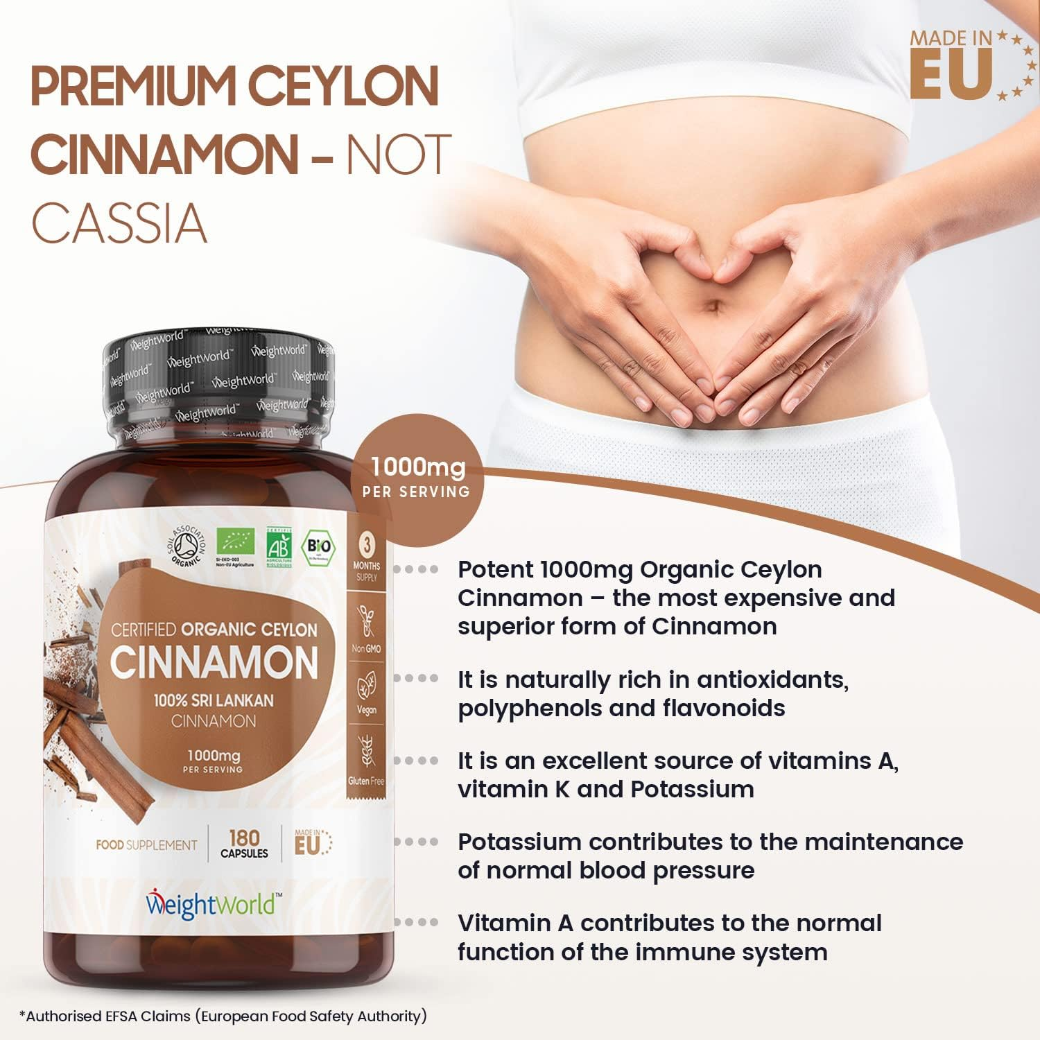 WeightWorld Cannelle biologique 1000 mg - 180 gélules