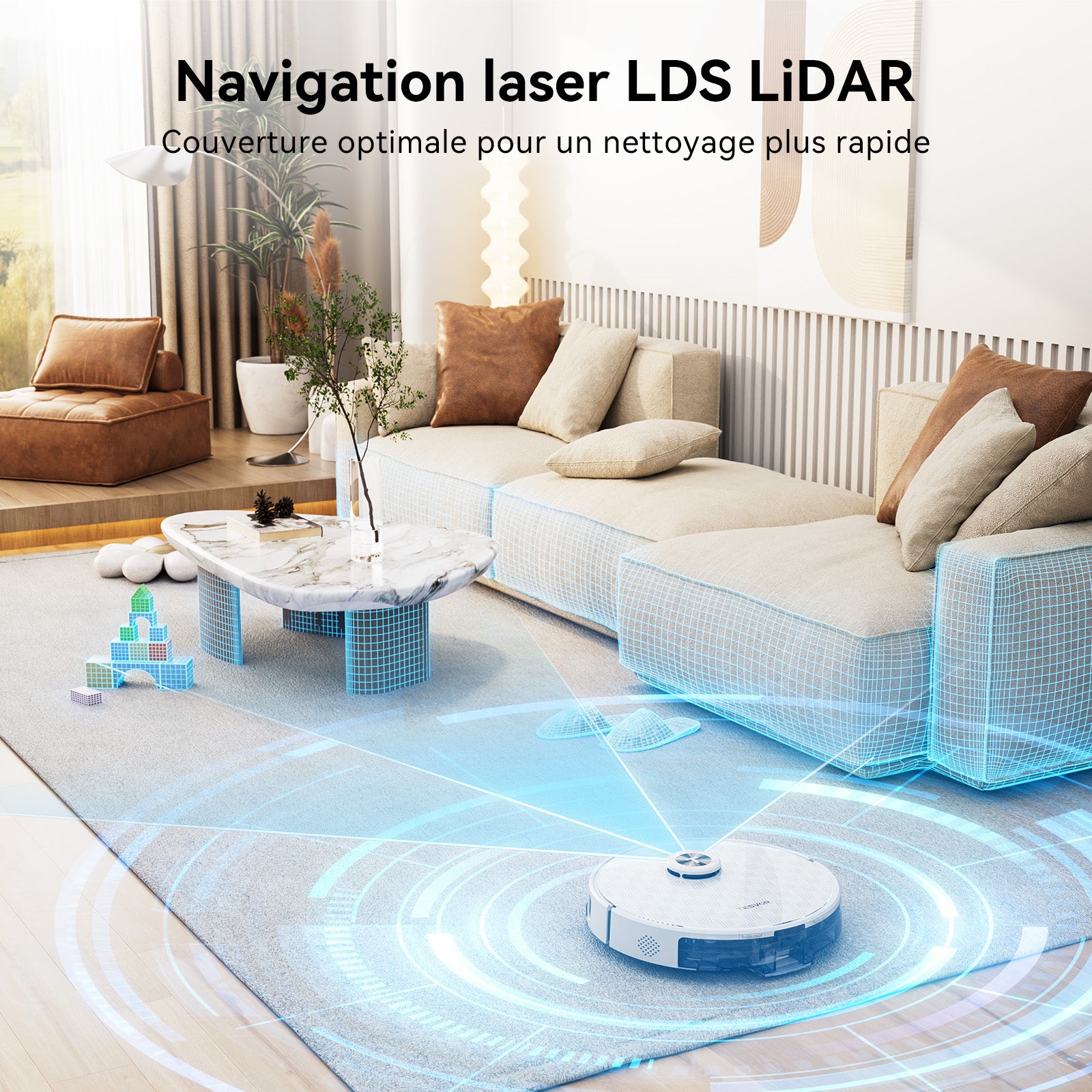 Aspirateur robot Tesvor S8Pro avec fonction de nettoyage - Robot aspirateur 8000 Pa 3-en-1 aspirateur robot + navigation LiDAR + 240 min d'autonomie, contrôle par application/Alexa