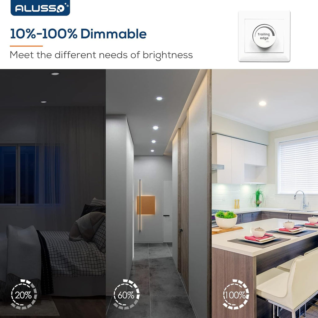 ALIPODLAX Spot encastré IP65, 7 W, 580 lm, 90-100 mm, 230 V, à intensité variable, 3CCT Blanc chaud 3000 K / Blanc neutre 4000 K / Blanc froid 6500 K, pour salle de bain, cuisine, lot de 6