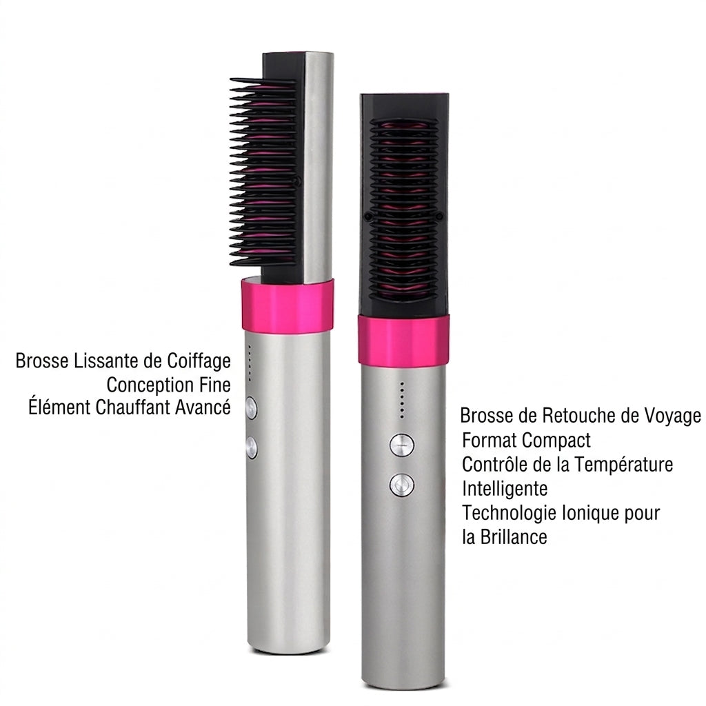 K·SKIN KD382 Brosse lissante/Lisseur, Soin des cheveux aux ions négatifs + Chauffage rapide PTC, 6 réglages de température 130-200℃, Conception de batterie au lithium sans fil