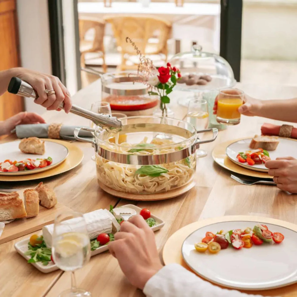 Belissam Faitout en verre borosilicate 24 cm 4,2 L Transparent avec couvercle Cuisson saine Sans PFAS/PTFE Compatible plaques gaz et électriques Compatible four Résistant à la chaleur jusqu'à 180 °C