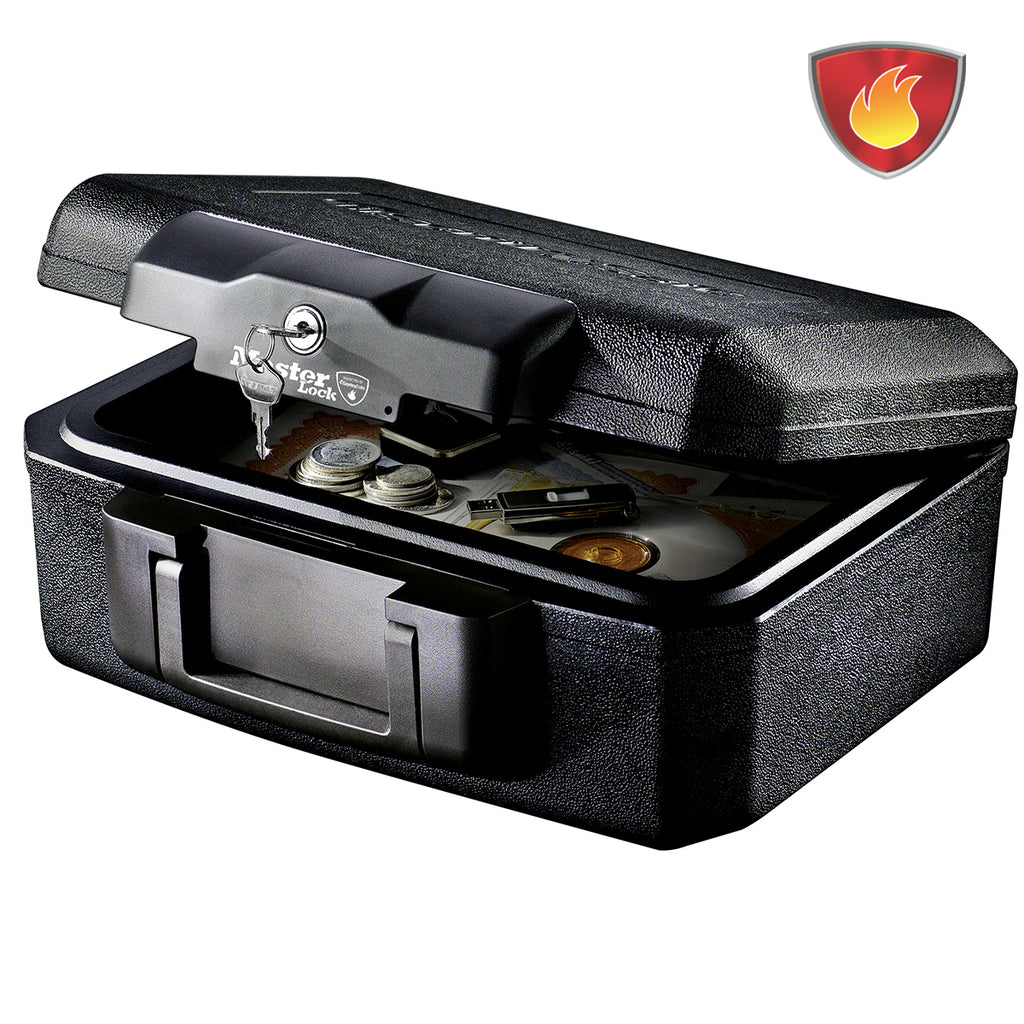 Master Lock Boîte de coffre-fort certifiée ignifuge avec clé, 5 L, 362 x 156 x 284 mm, portable avec poignée de transport, noire, pour la maison et les professionnels