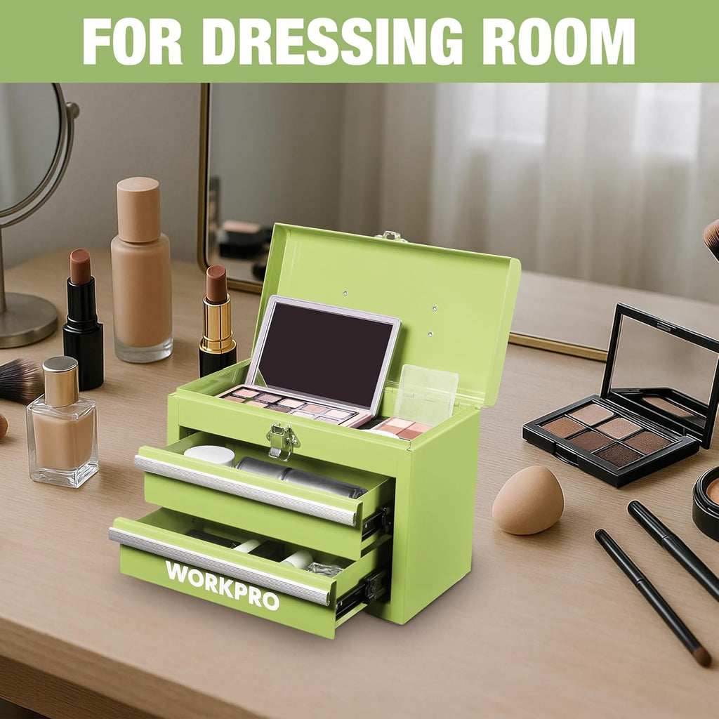 WORKPRO Boîte à outils mini portable en métal, 2 tiroirs, 10,8 x 5,9 x 8,2 pouces - Vert macaron