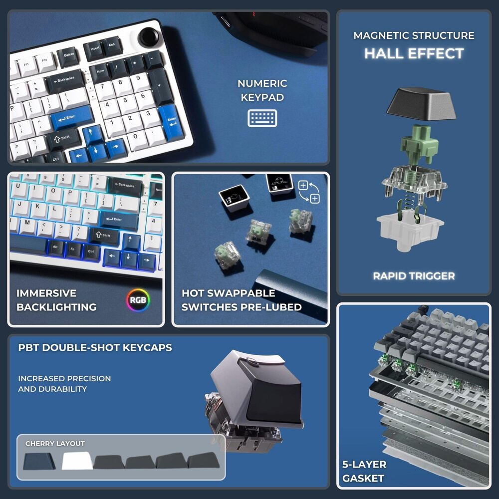 THE G-LAB KEYZ ELITE 400 HE Gaming Clavier Switch Magnétique Filaire RGB 96 % - QWERTY - Bleu/Blanc