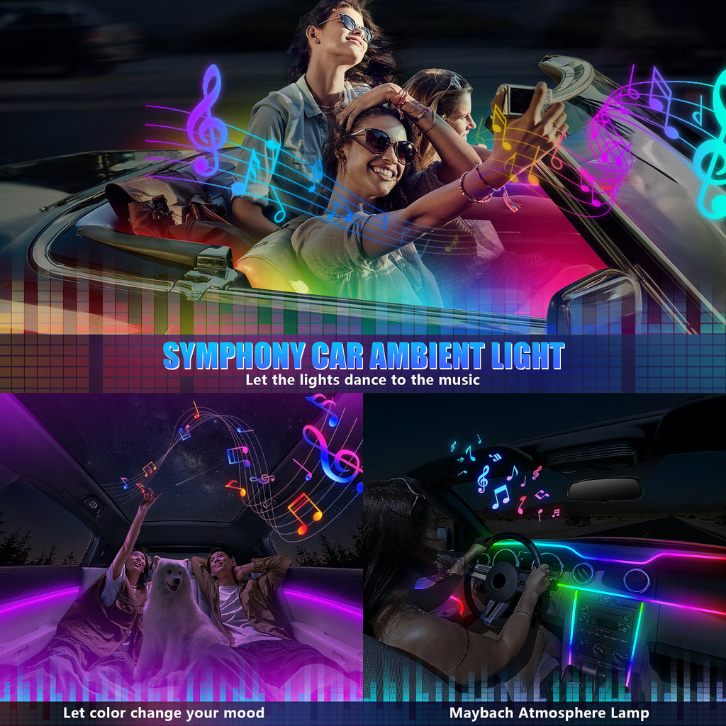 Dream+color Kit d'éclairage 593 LED pour intérieur de voiture en acrylique avec application sans fil, 22-en-1 - 444,5 cm
