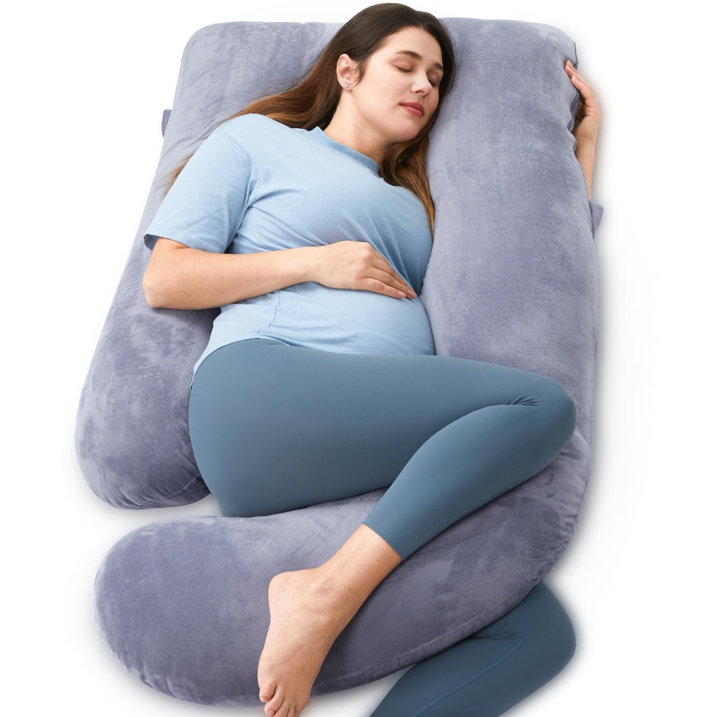 Momcozy Coussin de grossesse double face en forme de U en velours cristal (gris)