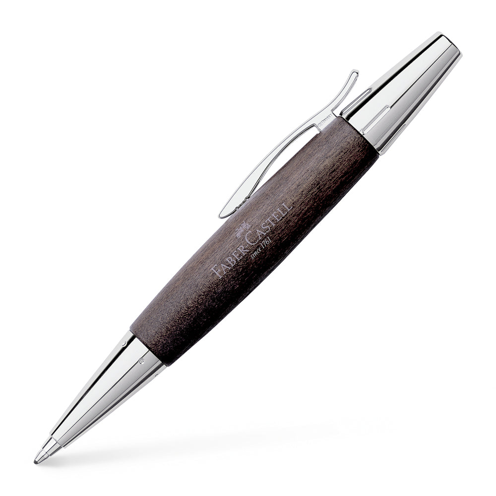 Faber-Castell Stylo-bille rétractable E-Motion en bois de poirier et chrome noir