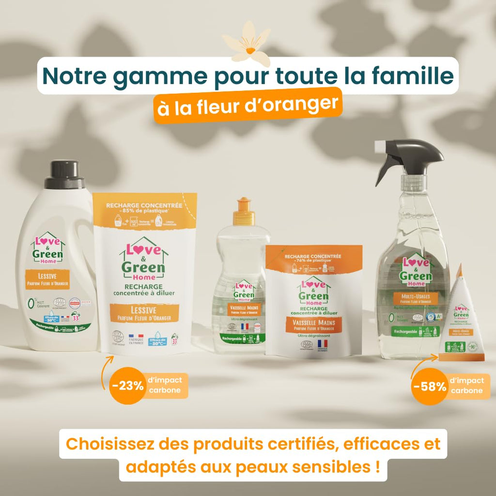 Love&Green Home Lessive rechargeable parfumée Fleur d'orange - 1,5L