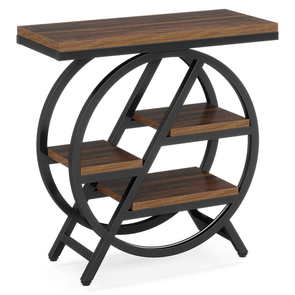 Tribesigns Table d'appoint 3 niveaux avec rangement Cadre métallique géométrique style industriel Marron rustique
