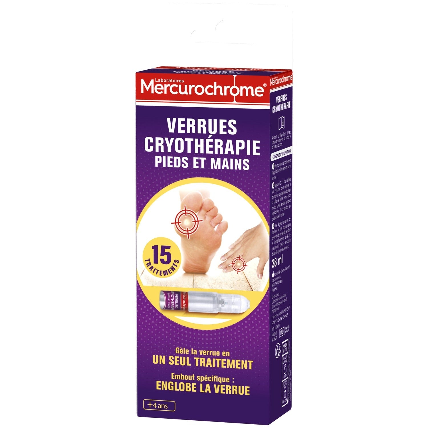 MERCUROCHROME Traitement cryothérapie des verrues pour verrues résistantes mains et pieds 38 ml