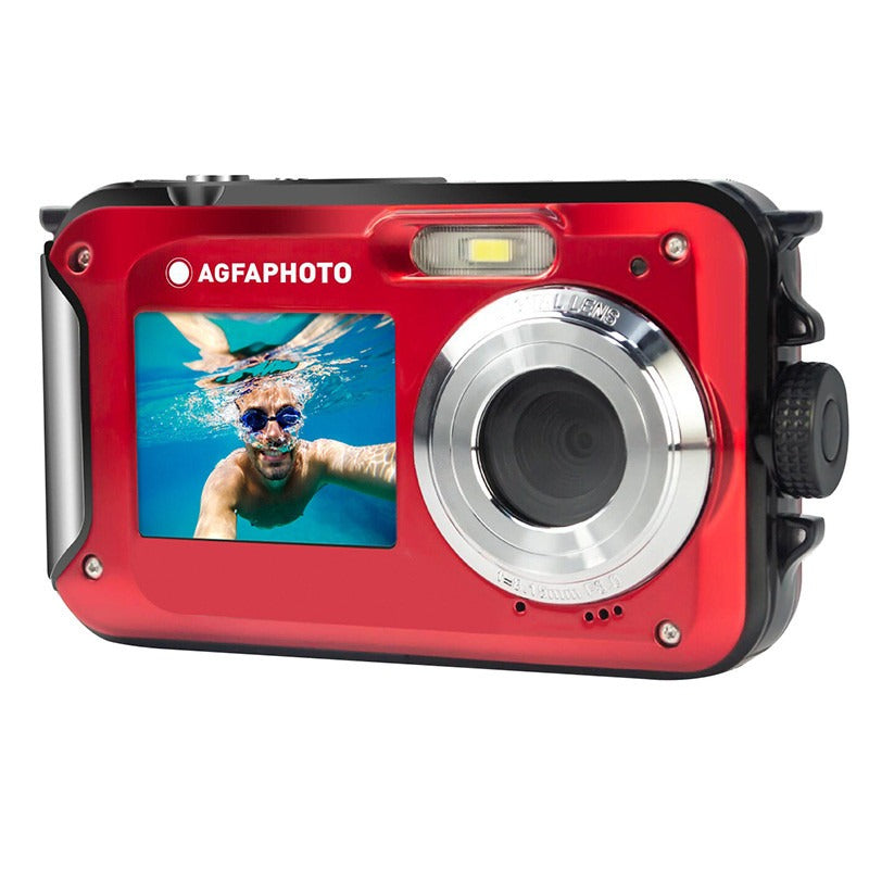AgfaPhoto Appareil photo numérique compact étanche 24 MP, Zoom numérique 16x, Double écran (Rouge)