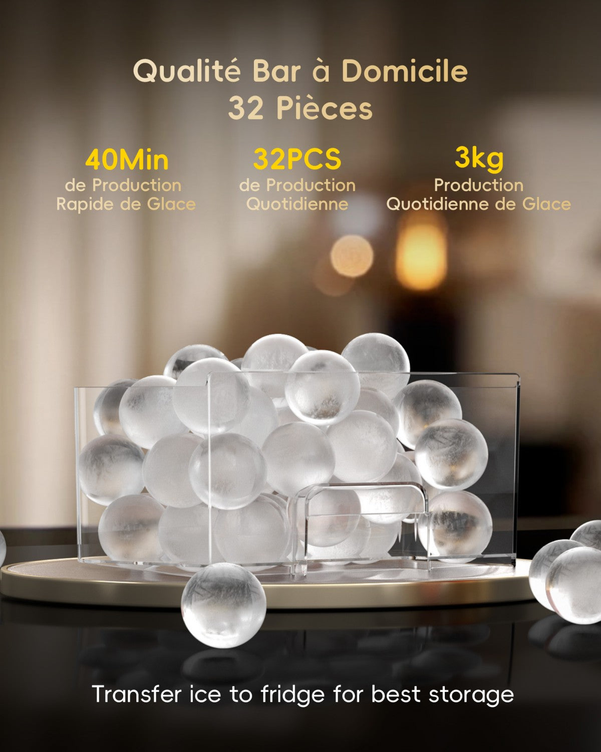 Ecozy Machine à glaçons sphériques 60 mm (2,4"), transparente, minuterie 8 h, écran tactile LED, fabrication rapide en 40 min, technologie CrystalFlux, machine compacte