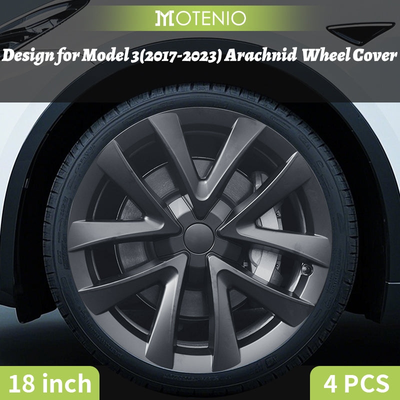 4PCS Cache Jante Premium Pour Tesla Model 3 (2017-2023) 18 Pouces Cache Jantes Noir Mat Style Araignée Couverture Complète Couverture Protectrice Exclusivement Pour Model 3 (2017-2023)