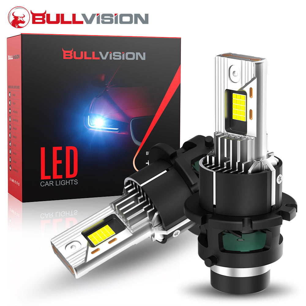 Bullvision D4S/R Ampoules de phares de voiture, 6000K blanc froid pour montage, 17000 de luminosité avec ventilateur de refroidissement, ampoules LED Plug & Play, lot de 2