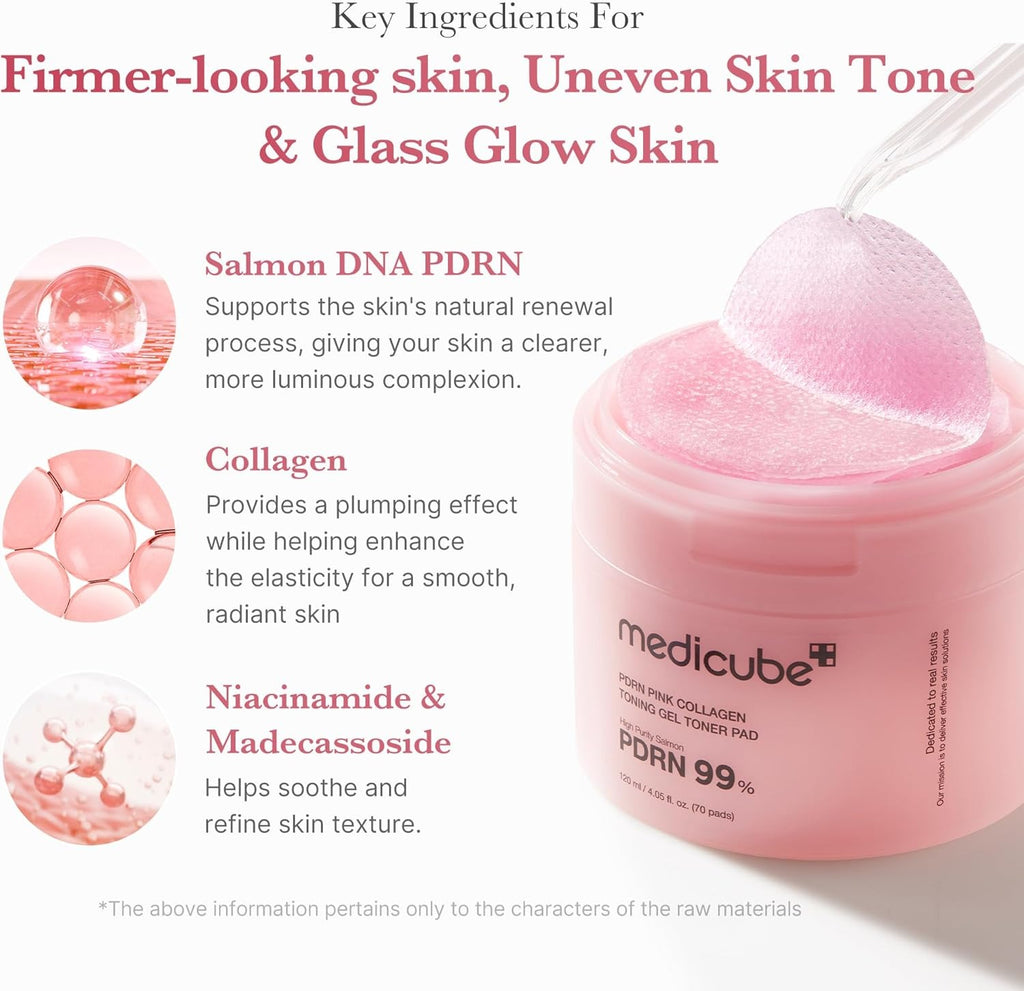 Medicube Pads de tonique en gel au collagène rose PDRN (70 pièces)
