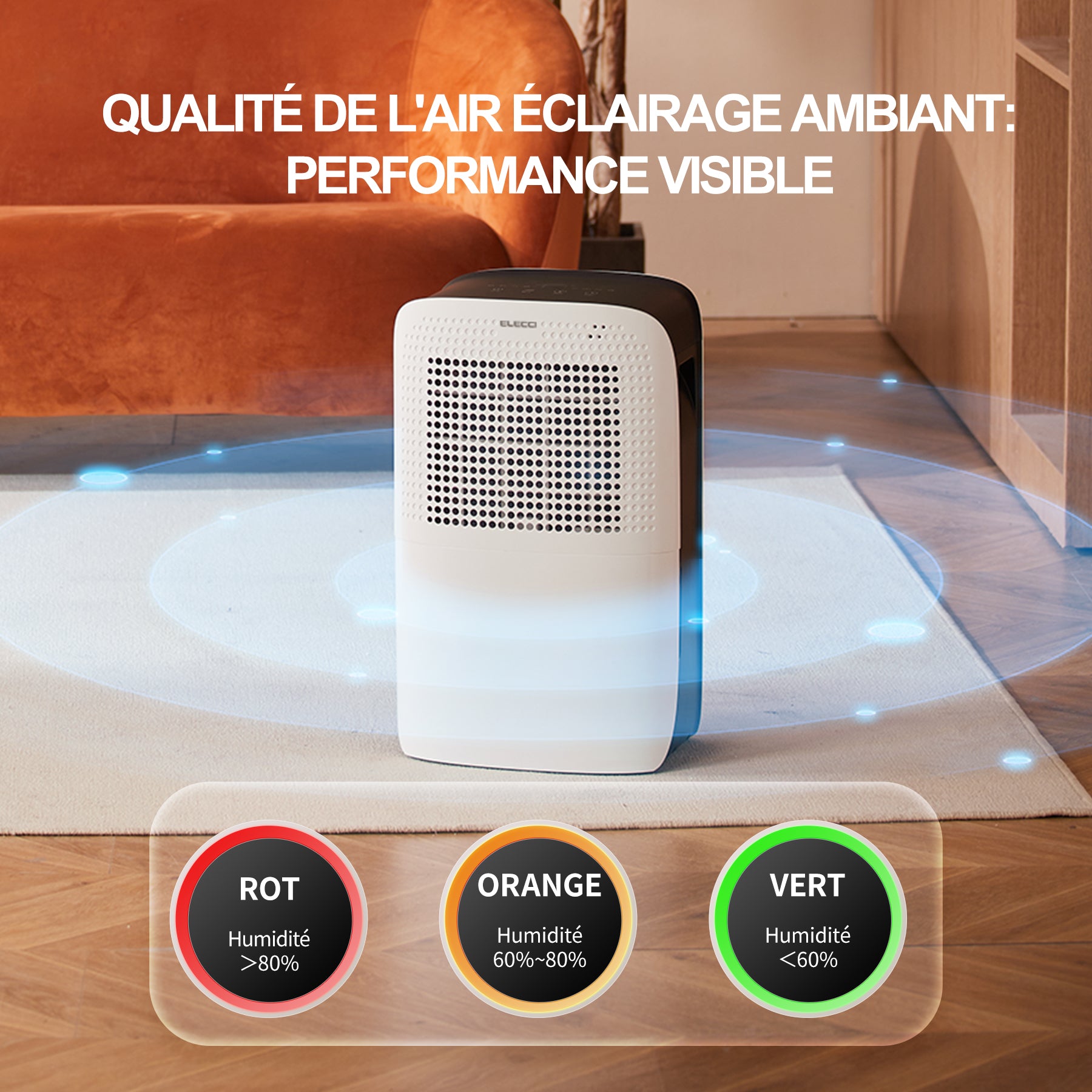 ELECCI Déshumidificateurs 16 L/j avec tuyau d’évacuation, réservoir d’eau de 3,1 L, 4 modes, réfrigérant R290, évacuation continue, dégivrage automatique, minuterie 24 h