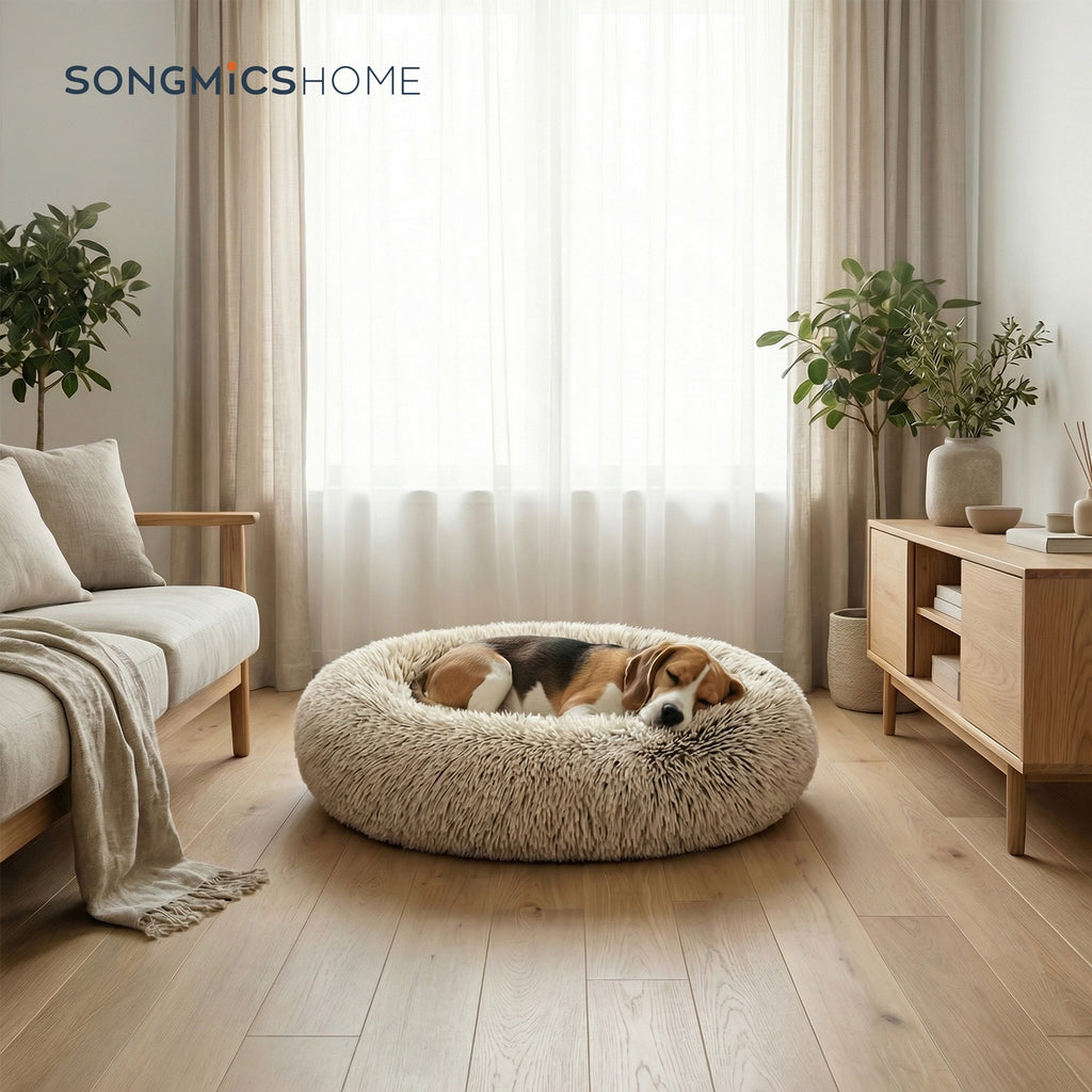 JOYFURNOS Lit pour chien en peluche donut avec housse amovible et lavable, kaki, 70 x 20 cm