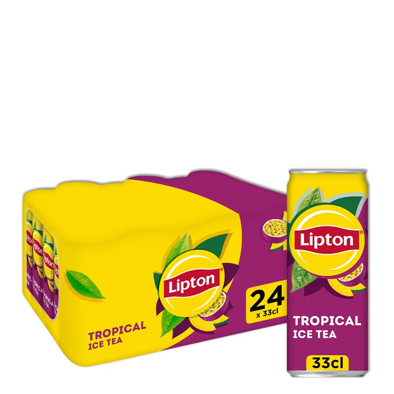 LIPTON Lot de 24 canettes de thé glacé saveur tropical - 24 x 33 cl