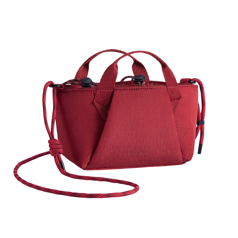 Beneunder LC169 mini sac bandoulière poitrine extensible, imperméable et résistant aux taches d'huile, léger à seulement 98g, capacité extensible de 1.2L-3.6L, conception à compartiments multiples, lavable, rouge coucher de soleil