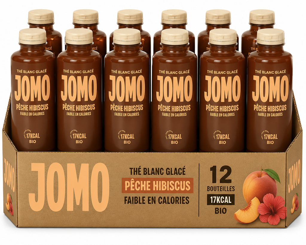 JOMO Thé blanc glacé pêche hibiscus pack de 12x35cl