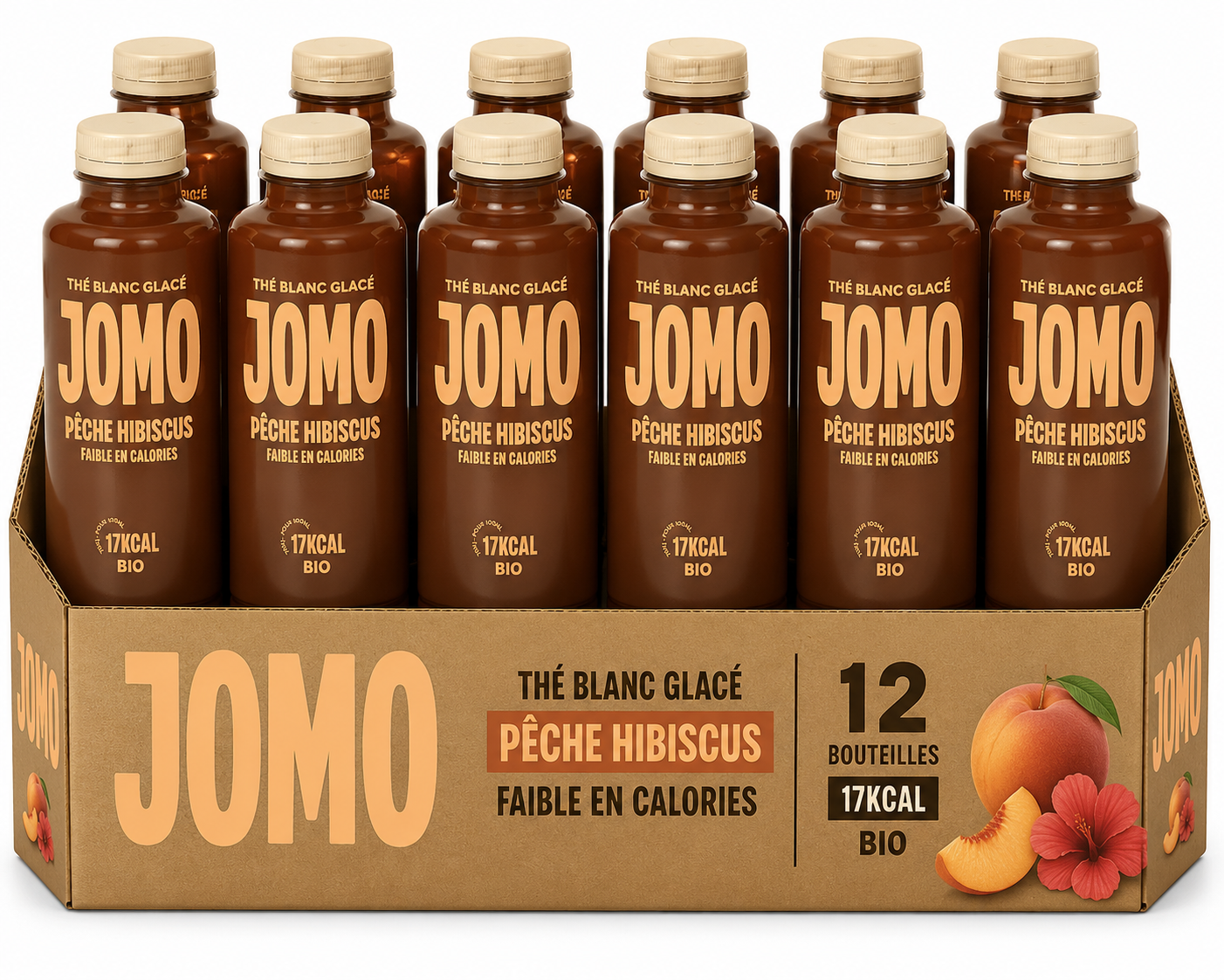 JOMO Thé blanc glacé pêche hibiscus pack de 12x35cl