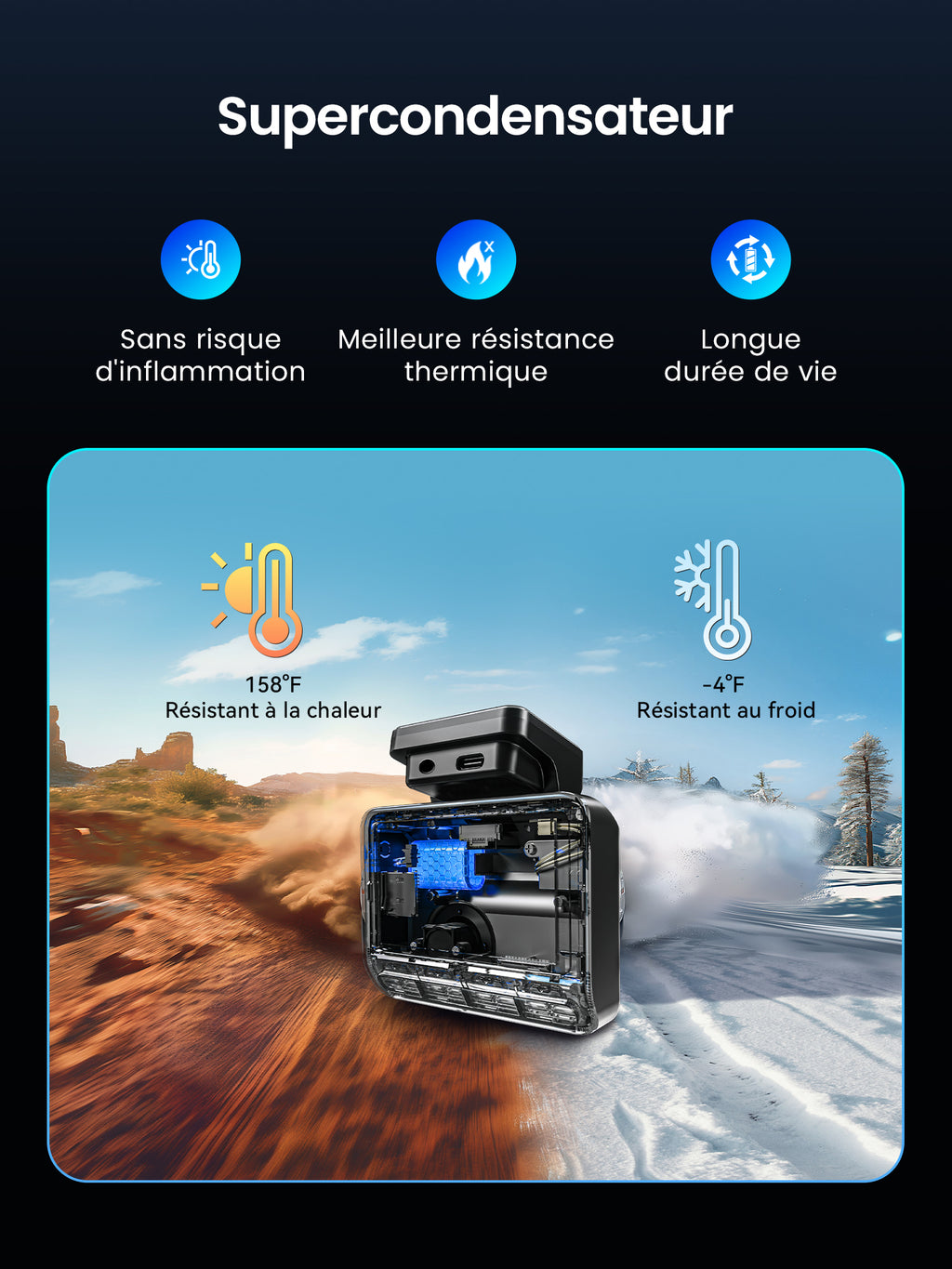 Caméra embarquée DDPAI Z50 Pro avant et arrière 4K+1080P, caméra de voiture, Wi-Fi 6 5G et GPS intégrés, écran 3", vision nocturne super, prise en charge ADAS
